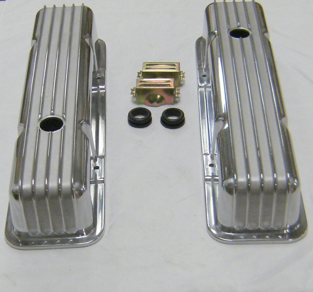 Polished Aluminum Finned Tall Valve Covers for Small Block Chevy 350 SBC